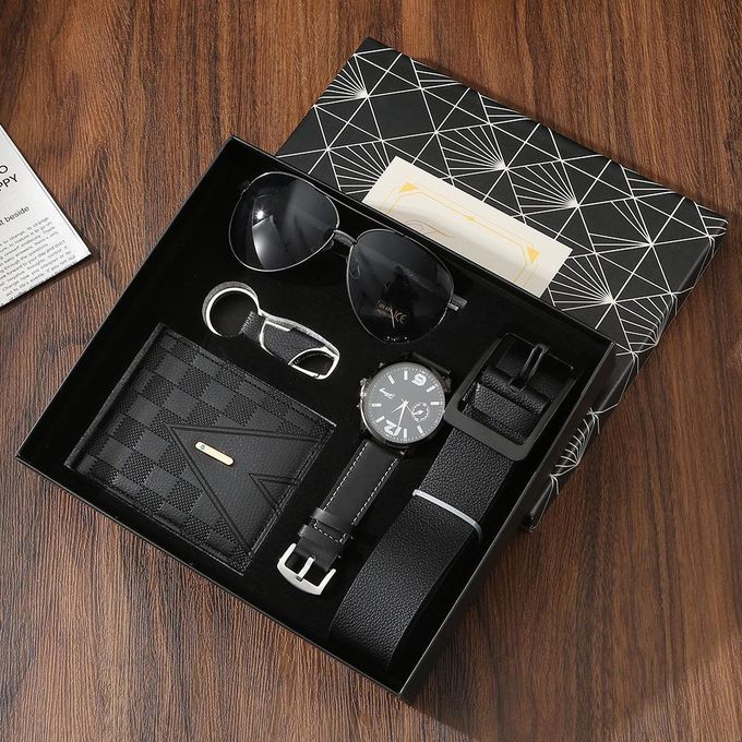 Business Men's Gift Set: Leather Wallet, Belt, Watch, Sunglasses and Key Holder