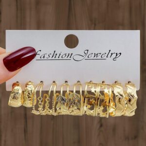 Gold Hoop Earrings Set, 5 Pairs