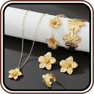 Gold Flower Statement Jewelry Set, 5 Pieces