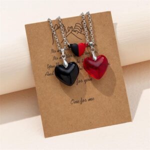 Heartbeat Couple Pendant Necklaces, 2 Pieces