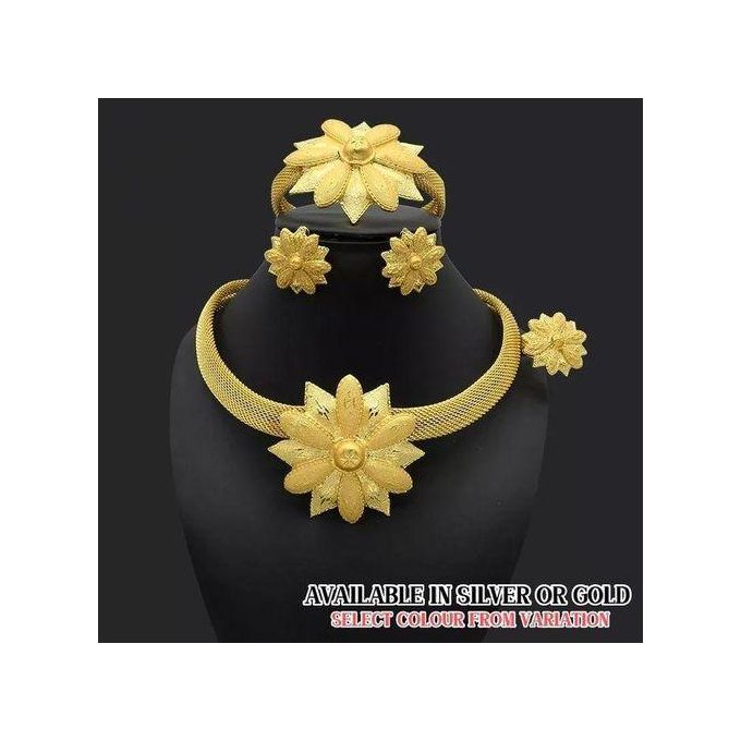 Dubai Style Gold Plated Bridal Jewelry Set, 4 Pieces
