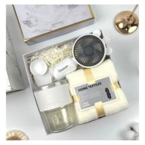 Luxury 3 in 1 Gift Set with Glass Cup, Soft Towel and Mini Fan
