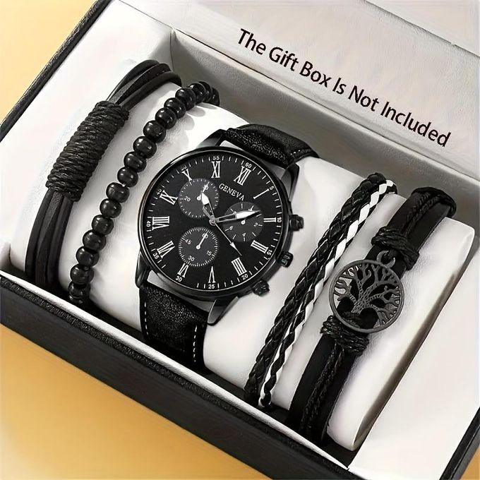 SHAARMS 5 Piece Men's Watch and Tree of Life Accessory Set