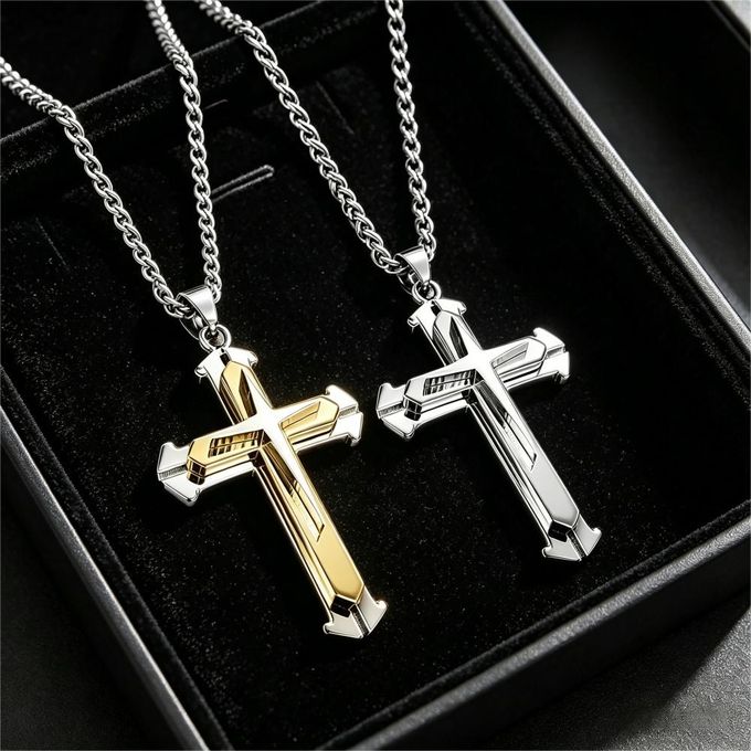 Double Layer Cross Couple Pendant Necklace Set