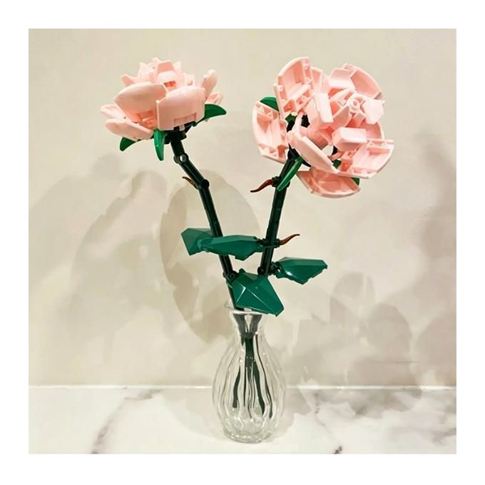 VOV Pink Rose Building Block Flower Set, 3 Pieces