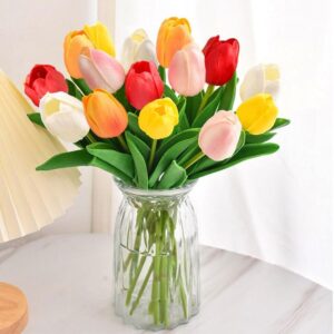 15 Piece Colourful Artificial Tulip Bouquet, Real Touch 35cm