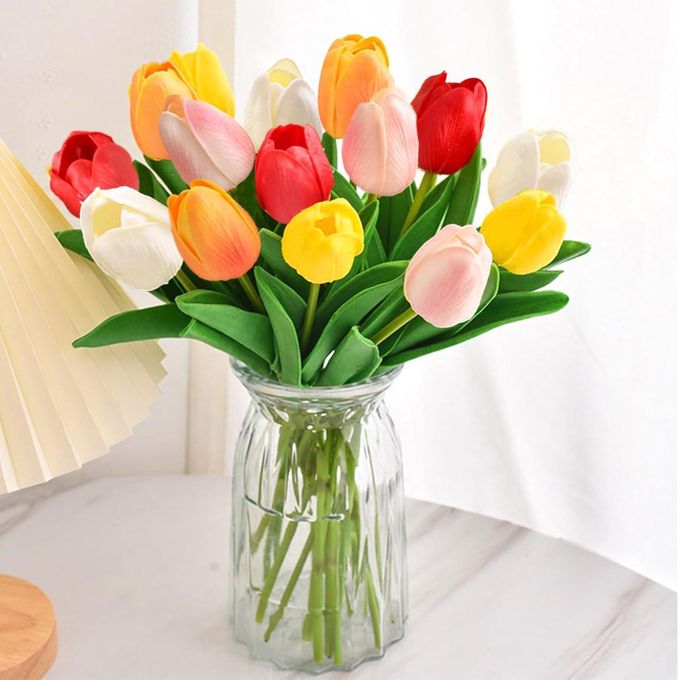 15 Piece Colourful Artificial Tulip Bouquet, Real Touch 35cm