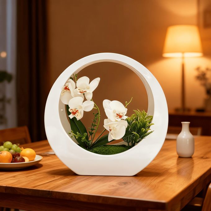 Artificial Phalaenopsis Orchid Bouquet in White Moon Flower Pot