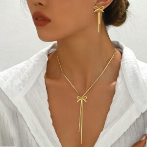 Gold Necklace and Earrings Set with Gift Box